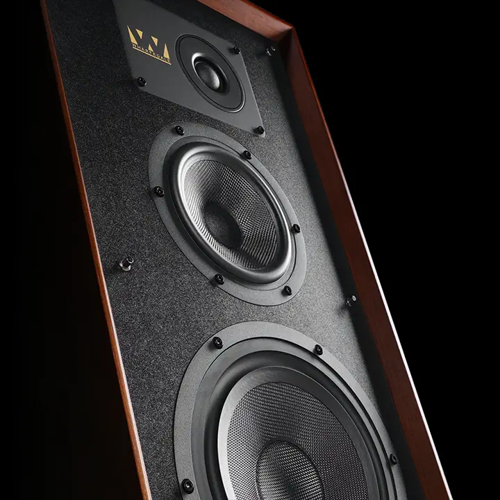 Wharfedale SUPER LINTON Walnut zvučnik sa stalkom detalj drvnog furnira i drajvera